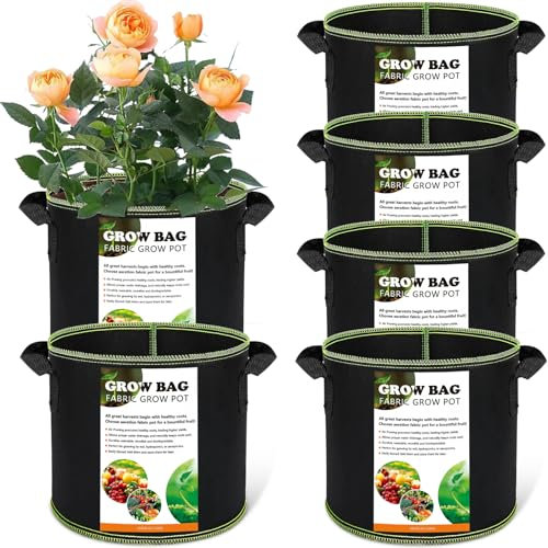 Bolsas de cultivo, bolsas de cultivo mejoradas con asas, robustas macetas no tejidas engrosadas, macetas para plantas, pimientos, chiles, zanahorias, col rizada (6 piezas)