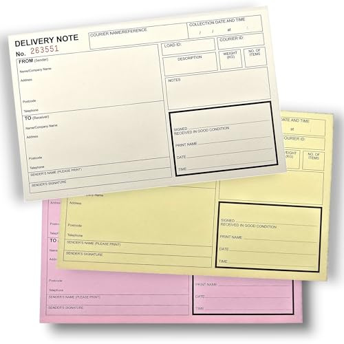Delivery Note (Pack of 5), Triplicate NCR Delivery Book, Carbonless Proof of Delivery (POD) A5 Notebook, 50 Triplicate Copies per Book, POD, Size A5 (5 Books)
