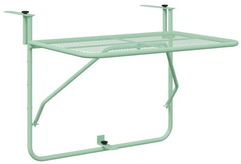 vidaXL Table Suspendue de Balcon Vert Menthe 60 x 39 x 65 cm Acier, Table de Jardin et Balcon, Moderne, Robuste, Pliable, Suspendue, Gain de Place, Meuble Multifonction extérieur