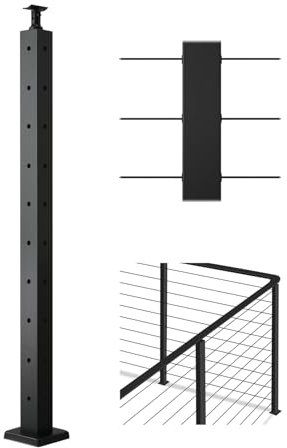 VEVOR Poteau Garde Corps, 914 x 50,8 x 50,8 mm, Poteau Rampe d'Escalier à Câble avec Trous Pré-percés L, Support Horizontal et Incurvé, pour Main Courante, Balustrades, Noir, 1JZLGZXHS914ZPBNY001V0