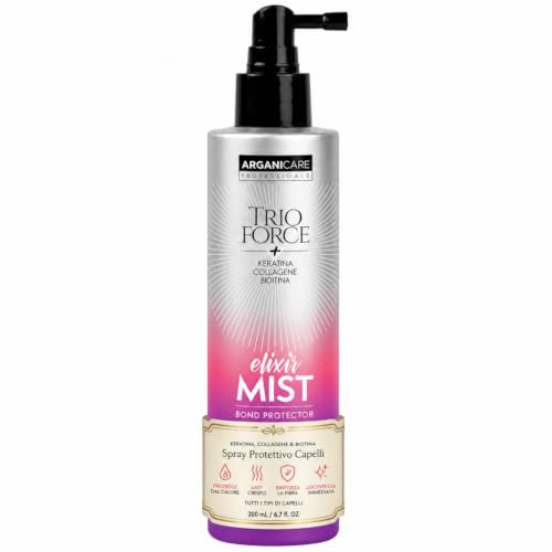 Arganicare Spray Soin Cheveux Trio Force 200 mL – Kératine, Collagène & Biotine – Protection Thermique, Anti-Frisottis & Anti-Humidité – Hydratation, Souplesse – Tous Types