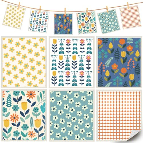 PRESSINART 6 st 6 stilar svensk disktrasa blommig snabbtorkande svamp 18 x 16 cm för rengöring av köksbänkskiva, svenska disktrasor, återanvändbara, absorberande dekorativa handdukar för disk
