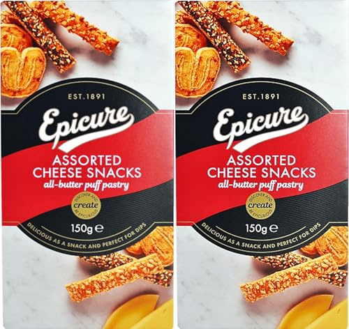 Epicure Assorted Snacking Cheese Puff Pastry Biscuits for Cheese Board, Pack of 2