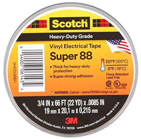 3M Scotch Super 88 Elektro Isolierband, Vinyl, schwarz, 19 mm x 6 m