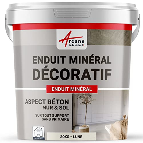 Enduit minréral decoratif interieur | Aspect/Effet beton pour sol et mur toute pièce intérieure - 20 kg Lune - ARCANE INDUSTRIES