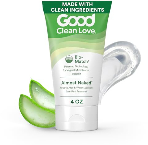 Good Clean Love Almost Naked Water-Based Lube, Personal Lubricant with Organic Aloe Vera, Safe for Adult Toys & Condoms, pH-Balanced, Clean Intimate Wellness Gel for Men & Women, 4 Oz
