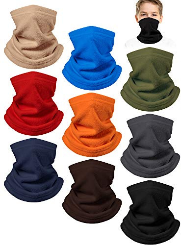 Syhood 9 Pieces Kids Neck Warmer Winter Fleece Neck Gaiter Kid Cold Weather Thermal Face Cover Tube Scarf Balaclava (Dark Color)