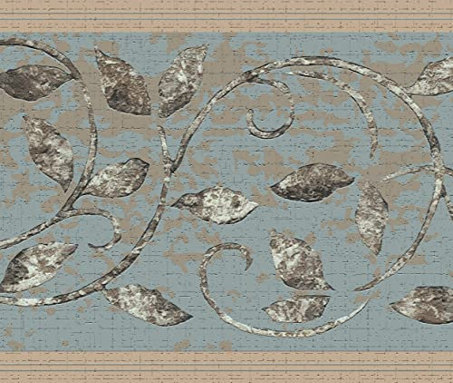 Dundee Deco DDAZBD9085 - Bordo adesivo per carta da parati, motivo damascato, oro, marrone, grigio, foglie, design retrò, 4,57 m x 17,78 cm, autoadesivo
