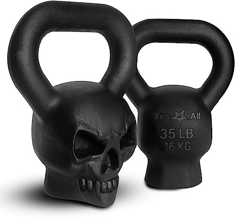 Yes4All Skull Kettlebell Demon 35 lb, Primal Cast Iron Powder Coated Kettlebells for Weights Exercises, Push up, Handle Grip Strength Training Equipment, Indoor Decorations