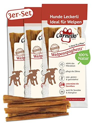 Carnello Welpenspaghetti – Leckerli für kleine Hunde, getreidefreier Hundesnack – Wiederverschließbarer Beutel (3 x 30g)