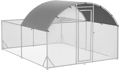 PawHut Gallinero Exterior Grande 380x280x195 cm Jaula para 10-12 Gallinas de Acero Galvanizado con 2 Pisos Cubierta de Tejado Puerta Corral para Pollos Conejos Patos Plata
