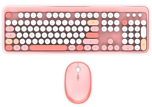 Mobility Lab – ML313894 – Combo Clavier + Souris sans fil Pure Color – FR AZERTY, Touches plates et sensibles, Design Compact, Raccourcis, Pavé numérique, Compatibilité Windows – Rose