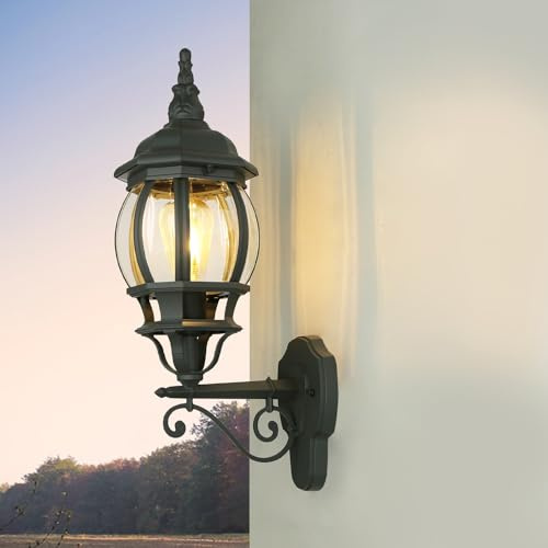 Licht-Erlebnisse Wandleuchte Außen Aluminium Glas Grau IP23 Garten Eingang H:54 cm E27 Laterne nostalgisch Rustikale Außenleuchte Wand BREST