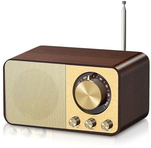 Radio Vintage, Radio Portable, Radio Bluetooth, Radio Vintage Retro, Haut Parleur 5 Watts, Prend en Charge la Fonction USB, TF, AUX, Emplacement pour Carte TF, avec Batterie 1800mAh