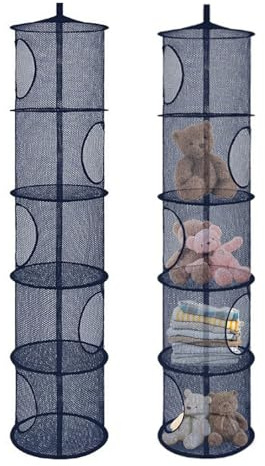Hängförvaring, 2 stycken vikbar hängförvaring, förvaring, 5 fack, hängande hylla, nätförvaringsväska, gosedjur, förvaring, hängande korg för barnrum, balkong (marinblå)