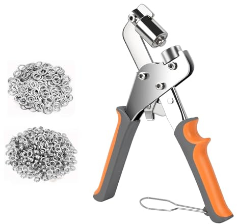 Kit de perforación de ojales, alicates de perforación de ojales con 300 ojales de metal de 10 mm, herramienta de prensa manual para reparación e instalación de anillos de lona