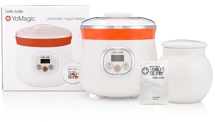 Belle + Bella YoMagic Automatic Yogurt Maker Kit with 1 Packet of Yogurt Starter - Simple, Delicious, Healthy Homemade Yogurt - Suitable for Use with Dairy & Non-Dairy Milk - Makes 1 quart/liter