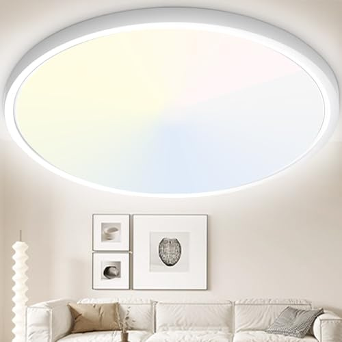 Yexati 40CM Bathroom Light 36W 3200LM 6000K/4000K/3000K IP54 Waterproof Ultra Thin Bathroom Lights Ceiling, Round Flush Ceiling Light for Kitchen Bedroom Toilet Porch Hallway Living Room Office
