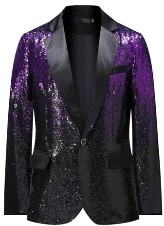 YFFUSHI Blazer Homme à Paillettes Gradient pour Banquet Cérémonie | 1 Bouton, Revers Crantés en Satin, Brillant Dégradé, Veste Smoking, pour Mariage Banquet Soirées