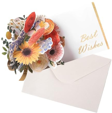 Carte Pop Up Fleur, Carte Pliable 3D, Carte d'anniversaire avec Enveloppe, 13,5 x 11,3 cm, Carte de Vœux Artisanale pour Fête des Mères, Remise de Diplôme, Action De GrâCes, Saint Valentin