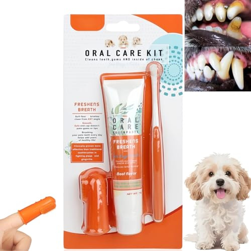 Dog Toothbrush with Toothpaste Dental Care Set for Dogs & Cats,Finger Brush & Soft Bristle Toothbrush,Dog Toothbrush and Toothpaste Set,Finger Toothbrush & Pet Dental Care Kit for Oral Hygiene