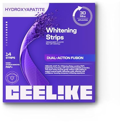 CEELIKE Strisce sbiancanti viola per denti - Formula con PAP + nHAP - Tecnologia viola correttiva del colore - 14 strisce (7 utilizzi) - Adatte ai denti sensibili