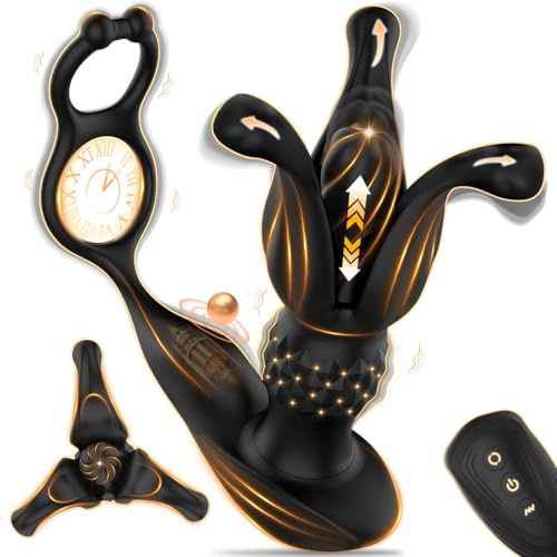 Gikk Male Anal Vibrator Butt Plug with Thrusting Dildo Core & 9 Petal-Stretching Modes – Sex Toy for Men with Dual Cock Rings, Prostate Massager & Anal Expander for Gay Adult Pleasure Play