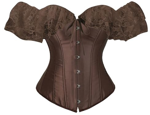 Dam axellös spets puff ärm satin korsett midjetränare benad struktur magkontroll kroppsformare för bröllop brud outfit kväll fest cosplay formellt tillfälle smidig bekväm