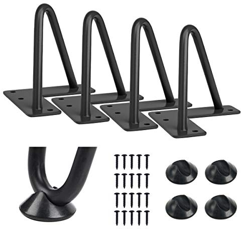 SMARTSTANDARD 4 Inch Heavy Duty Hairpin Furniture Legs, Metal Home DIY Projects for TV Stand, Sofa, Cabinet, etc with Rubber Floor Protectors Black 4PCS