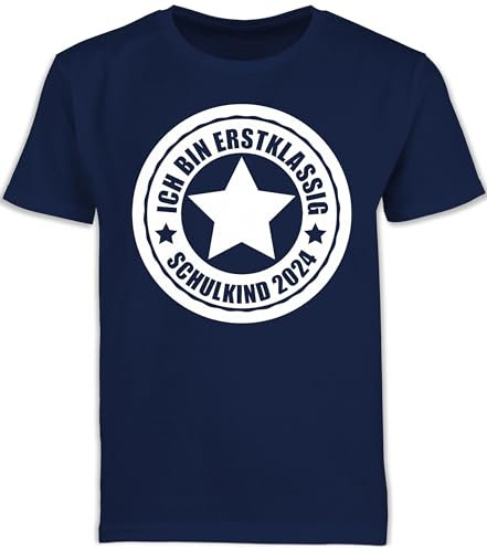 Kinder T-Shirt Jungen Schulanfang - Einschulung Junge - Ich Bin erstklassig - Schulkind 2025-128 (7/8 Jahre) - Navy Blau - Schulstart 2022 Tshirt Outfit 1.Schultag schulanfänger 1.klasse