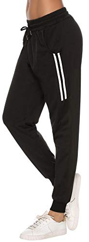 Sykooria Pantalones Deportivos Casuales para Mujer Pantalones de Jogger de Cintura con Cordón de Algodón Pantalones de Chándal Suaves y Ligeros con Bolsillo, Negro, S