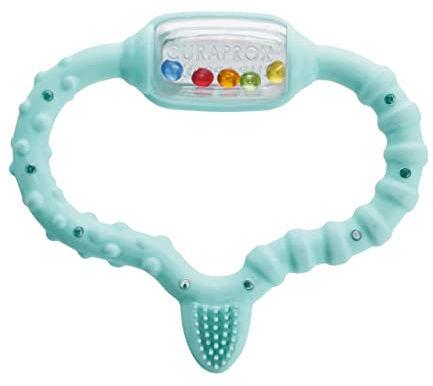 Curaprox Baby Beißring - Für Kleinkinder 0-24 Monate/Lindert Zahnbeschwerden & stimuliert die sensorische Entwicklung | BPA-frei, Türkis, mit Trainingszahnbürste/Hergestellt in der Schweiz