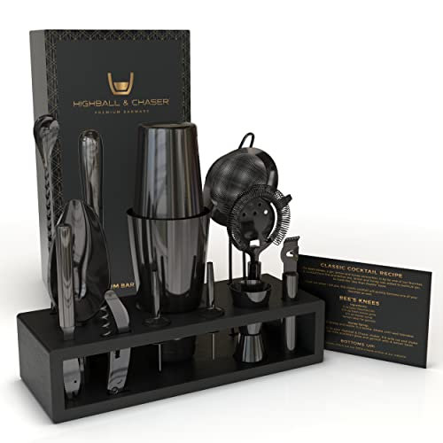 Highball & Chaser 13-teiliges Boston Cocktail-Shaker-Barwerkzeug-Set aus Gunmetal Black Edelstahl mit Mixology Barkeeper-Kit Zubehör