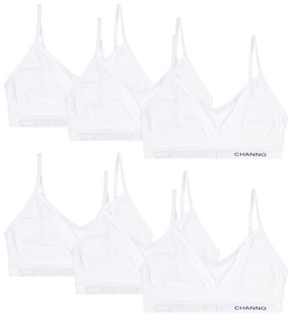 Channo Sujetadores Invisibles sin Costuras, sin Aros ni Relleno, Hechos de Licra con Tirantes Ajustables - Pack de 6, Blanco, S/M