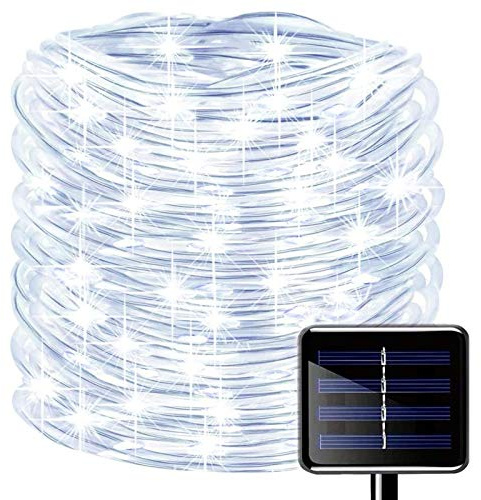 KINGCOO - Tira LED, guirnalda de tubo luminoso solar, impermeable, 30 m, 300 LED, luz solar, cable de cobre, tubo de luz, para exterior, boda, casa, fiesta, Navidad, decoración blanca