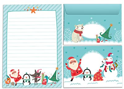 Briefpapier-Set Weihnachtsmann Schneemann Weihnachten als Briefblock mit Umschlag für Kinder Mädchen Jungen Weihnachtsbriefpapier (Block A5 mit 25 Blätter + 15 Umschläge)