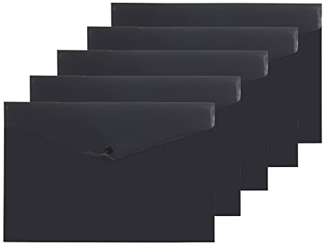 eco-eco A4+ 50% Recycled Solid Press Stud Popper Wallet, Plastic Folders (Pack of 5), Black, eco035BLACK