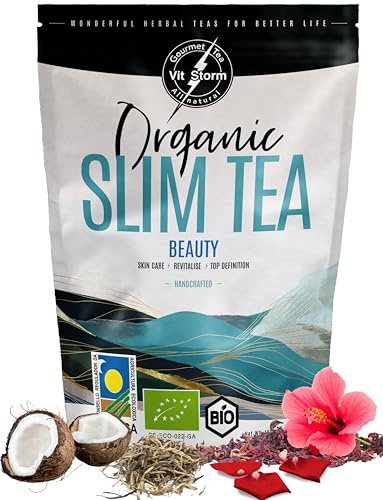 Tisana Drenante Forte Dimagrante Anticellulite VITSTORM® – Infuso Biologico Detox con Tè Bianco, Cocco, Papaya e Rosa – Per Capelli, Pelle e Unghie – Slim Tea Beauty – Tè Sfuso 100g