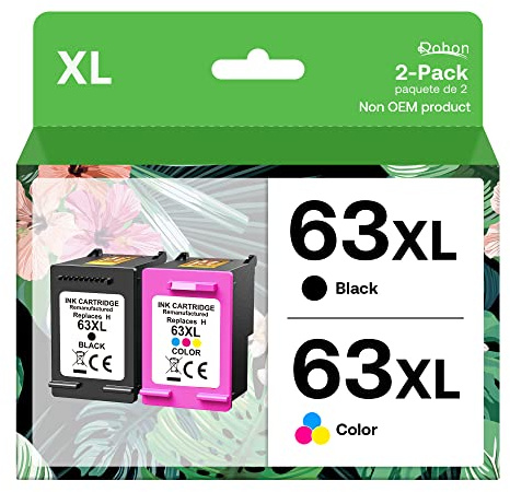 Upsek 63XL Ink Cartridges Combo Pack Replacement for 63 XL Ink Remanufactured for Officejet 3830 4650 4652 4655 5200 5255 (1 Black, 1 Tri-Color)
