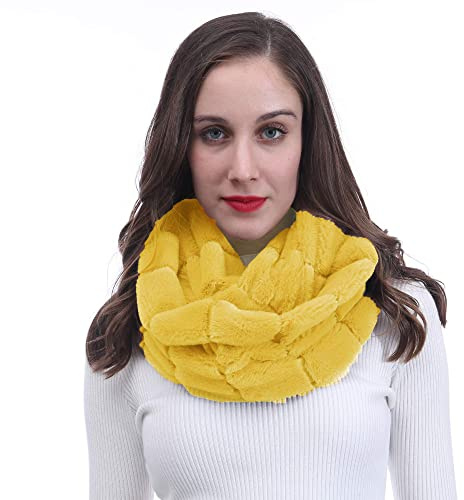 Bufanda de piel sintética Lina & Lily de doble bucle para invierno, amarillo mostaza, talla única