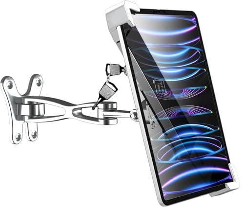 woleyi Security Wall Tablet Stand, Display Kiosk iPad Holder Anti Theft, Aluminum Swing Arm Tablet Mount with Lock for iPad Pro 12.9/ Air, Surface, Galaxy Tabs (9-14 Large Tablet)