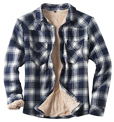 Duohropke Camicia da uomo in stile lumberjack, termica, Regular Fit, in flanella, a quadri, in flanella, a quadri, in pile, foderata, giacca invernale, imbottita, a quadri, fodera interna, Blu marino
