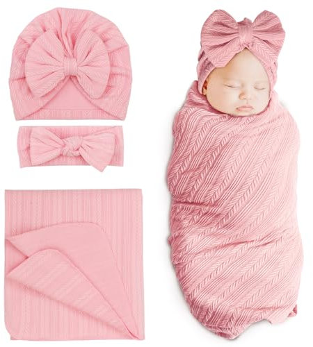 DRESHOW Neugeborenes Empfangsdecke Kleinkind Warm für Mädchen mit Passender Bogen Hut und Bogen Stirnband