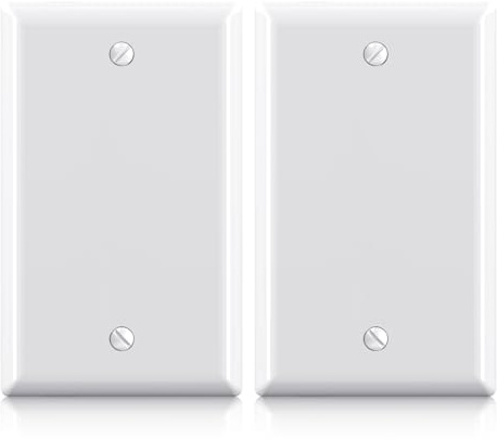ELEGRP 1-Gang Blank Device Wall Plates, Standard Size 4.5 H x 2.75 L Unbreakable Thermoplastic Blank Faceplate Cover for Unused Outlets/Switches, UL Listed (2 Pack, Glossy White)
