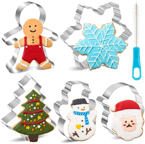 Kimfead Lot de 6 Grands Emporte-pièces de Noël, Emporte-pièces en Acier Inoxydable – Bonhomme en Pain d'épice, Arbre de Noël, Flocon de Neige, Bonhomme de Neige, Père Noël