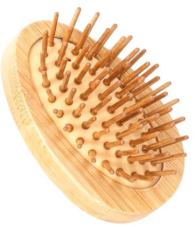 Mini Bamboo Hair Brush, Wooden Scalp Massager Brush Portable Massage Comb Bristle Hair Massager Brush with Anti-Static Wood Pins for Women Girls Thick Thin Curly Straight Wet Dry Hair Growth