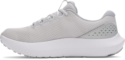 Under Armour Women's Charged Surge 4, Comfortable Women's Runners with Breathable Mesh Upper Design, Durable and Responsive Ladies' Trainers,Halo Gray / Metallic Silver / Metallic Silver,4
