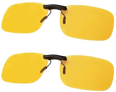 FIMOSON Clip On Night Driving Glasses - Polarized Anti Glare Night Vision Sunglasses for Wearing Over Prescription Glasses, 2Pack