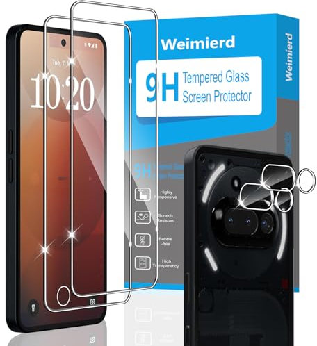Weimierd Protector de Pantalla para Nothing Phone 3A, 2 Piezas Vidrio Templado y 2 Piezas Protector de Lente Cámara, 9H Dureza， Cristal Templado Protección