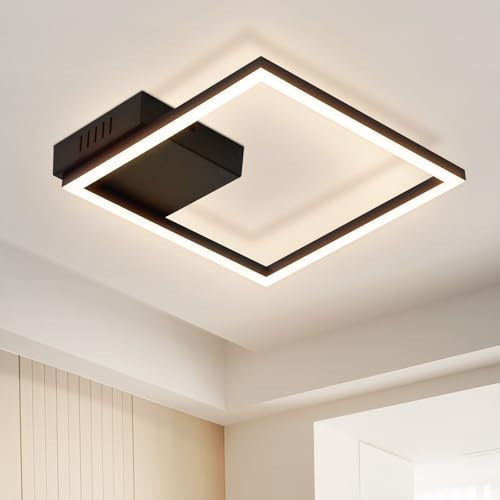 Homefire Deckenlampe LED Deckenleuchte Küche - Schlafzimmerlampe Schwarz 12W Küchenlampe Modern Design 3000K Warmweiß Quadratisch Flurlampe Deckenbeleuchtung für Wohnzimmer Esszimmer